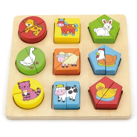 Puzzle educative din lemn Viga cu animale