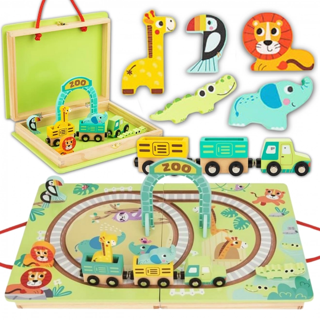 Tren de lemn cu tematică zoo de la Tooky Toy