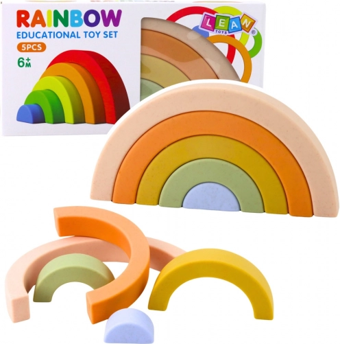 Curcubeu pentru copii mici – cuburi de construcție din cauciuc pastel, 5 piese