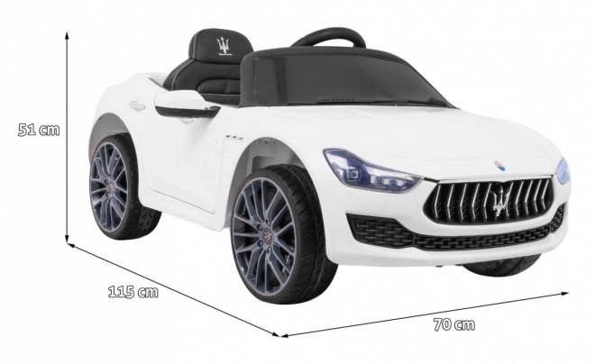 Maserati Ghibli mașină electrică pentru copii Albă + Telecomandă + Pornire lentă + EVA + MP3 USB + LED