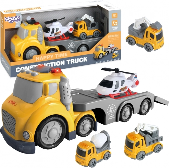 Platformă galbenă de recuperare WOOPIE City Truck cu efecte de lumină și sunet
