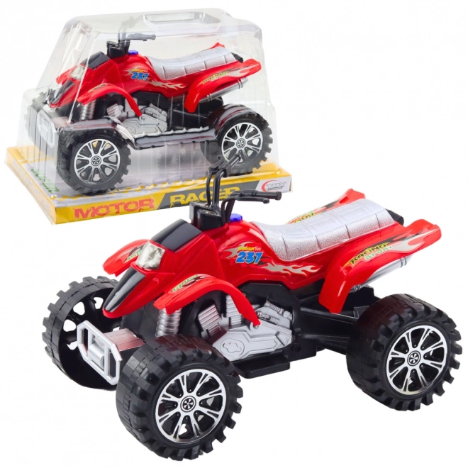 Quad roșu de teren cu tracțiune și roți profilate