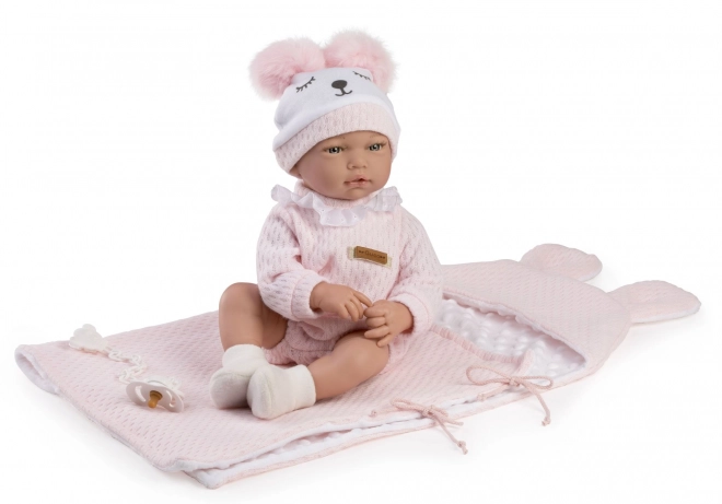 Păpușă bebeluș realistă cu sunete și corp din material textil 38 cm