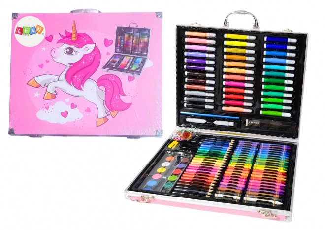 set creativ cu valiză cu unicorn roz