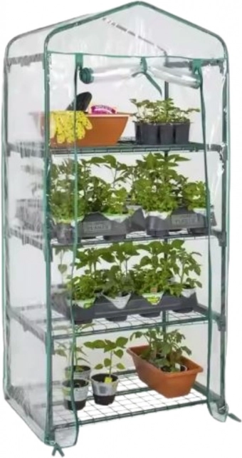 Mini seră de grădină pentru balcon cu 4 rafturi, metalică, folie PVC 69 x 49 x 157 cm
