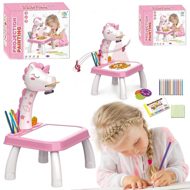 Proiector unicorn pentru desen și măsuță roz
