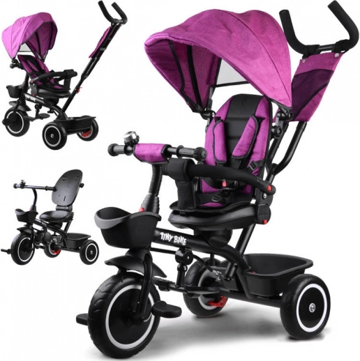 Tricicletă pentru copii 3‑în‑1 cu scaun rotativ și copertină TINY BIKE – Roz