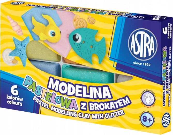 Pastă modelatoare termoîntărită ASTRA, 6 culori pastel cu sclipici