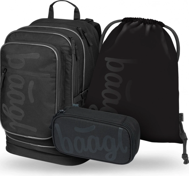 Set școlar BAAGL: Rucsac, Penar și Săculeț Cubic Uni Negru
