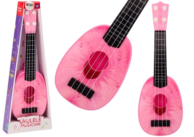 Ukulele roz alb pentru copii cu motiv piersică