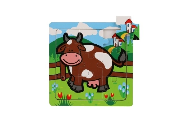 Mini puzzle din lemn 9 piese Primele mele animale pentru cei mici 15x15x0,8cm 6 tipuri