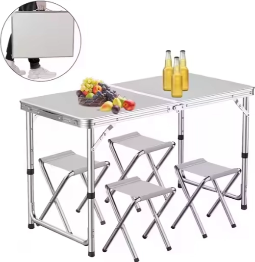 Set de camping pliabil cu masă și 4 scaune, gri