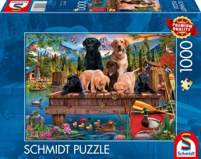 Puzzle familia de câini lângă lac 1000 piese