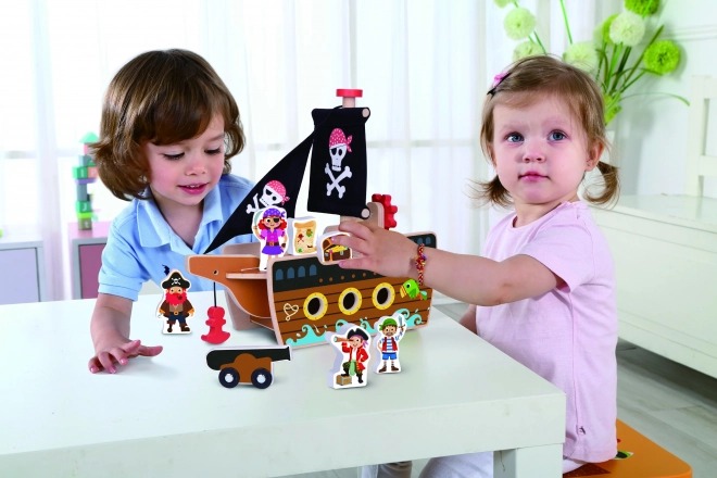 Corabie pirat din lemn cu figurine Tooky Toy