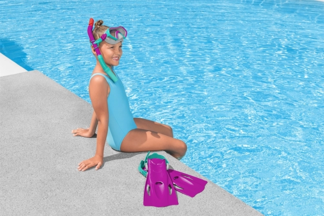 Set snorkeling Bestway cu mască, tub și labe înot roz 7+ – Roz