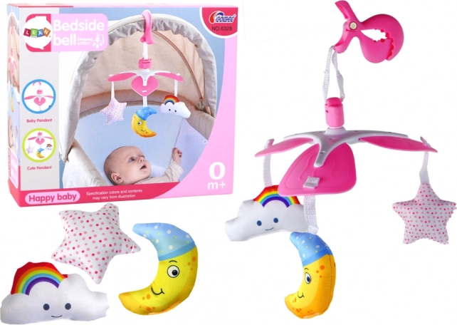 Carusel roz pentru pătuț cu muzică și clemă