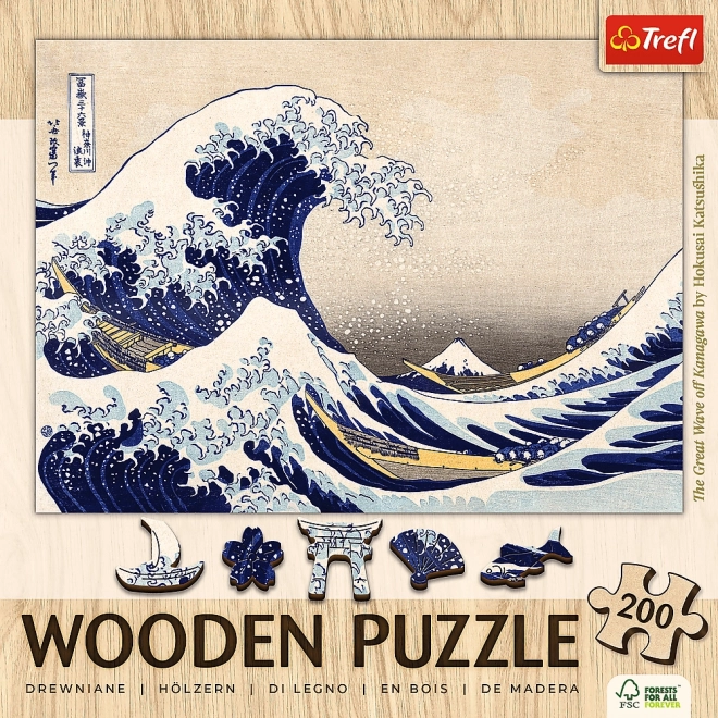 Puzzle din lemn Art: Hokusai - Marea Val a Kanagawa