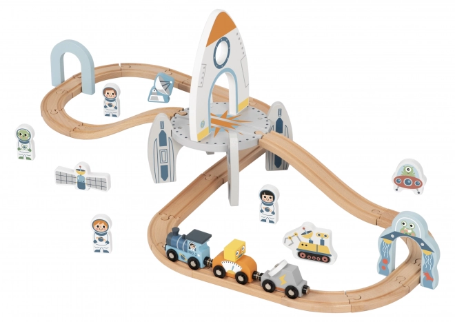 Tren de jucărie din lemn Spațial Tooky Toy
