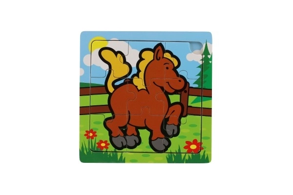 Mini puzzle din lemn 9 piese Primele mele animale pentru cei mici 15x15x0,8cm 6 tipuri