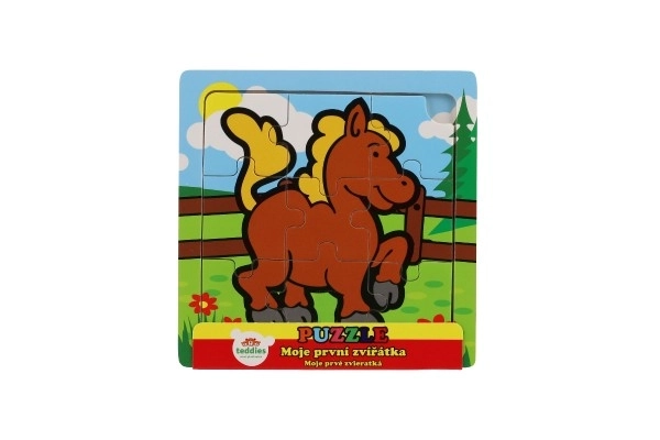 Mini puzzle din lemn 9 piese Primele mele animale pentru cei mici 15x15x0,8cm 6 tipuri