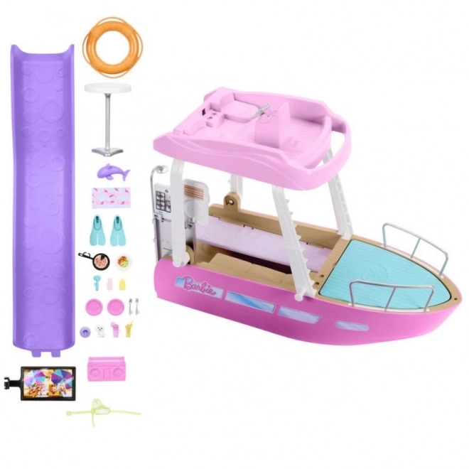 Barbie iaht de vis cu motor, cu transformare a interiorului și accesorii