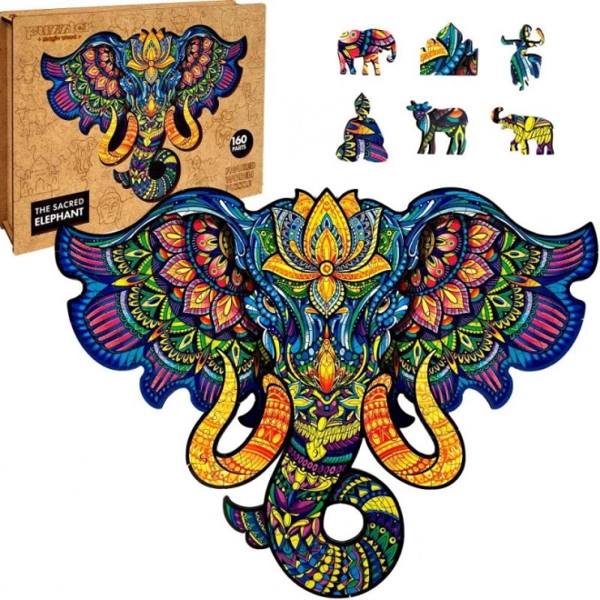 Puzzle din lemn colorat - elefant sacru