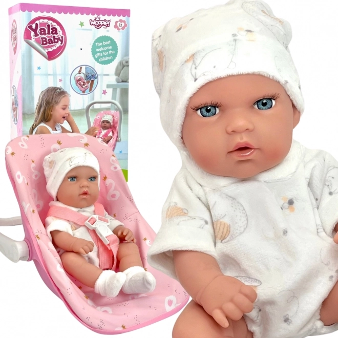 Set bebeluș cu păpușă și marsupiu roz Woopie Royal