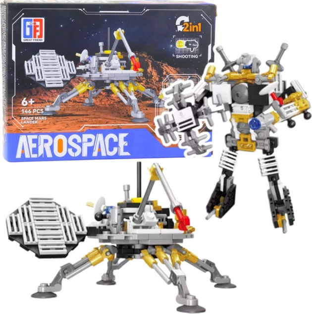 Set de construcție Aerospace 2‑în‑1 – modul de asolizare marțian și robot spațial, 146 piese