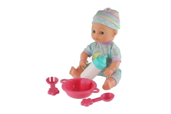 Păpușă bebeluș cu corp solid și accesorii în cutie