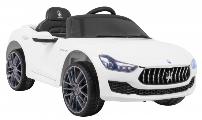 Maserati Ghibli mașină electrică pentru copii Albă + Telecomandă + Pornire lentă + EVA + MP3 USB + LED