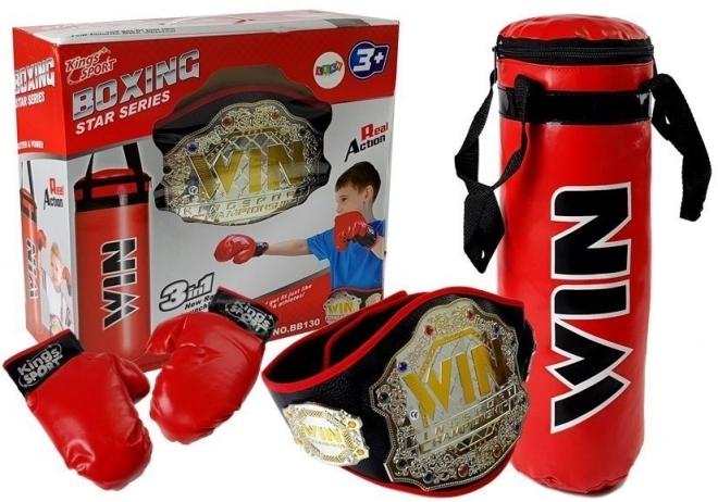 Set de box cu sac, mănuși și centură pentru campioni