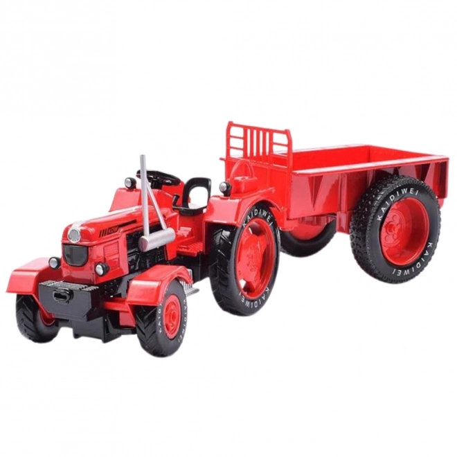 Tractor agricol metalic cu remorcă roșie 1:18