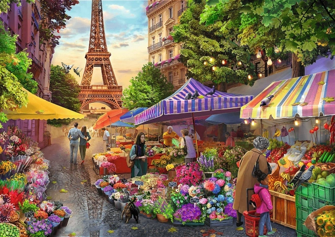 Puzzle 1000 piese - Tea Time la Piața de Flori din Paris