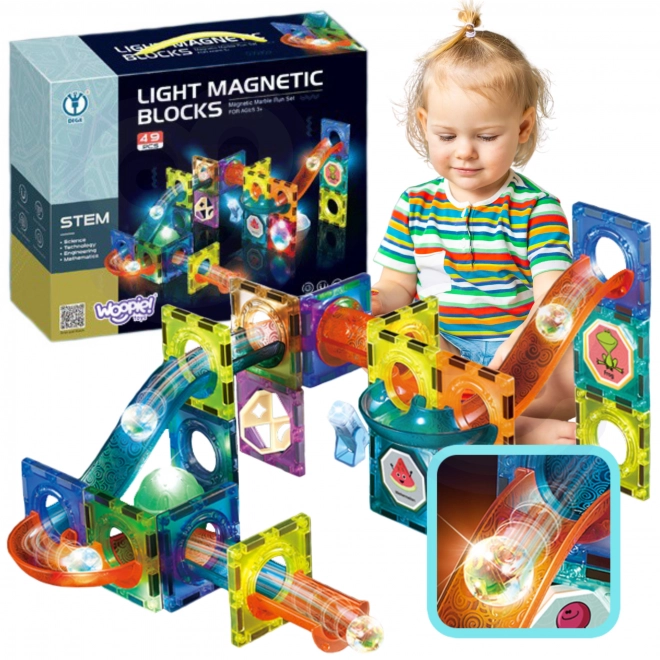 Set construcții magnetice cu bile luminoase Woopie