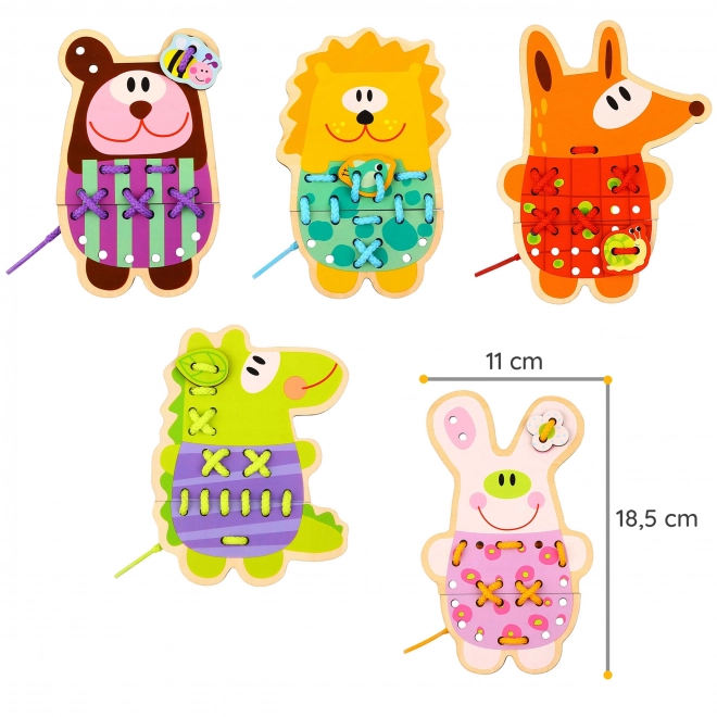 Set din lemn pentru împletit 5 în 1 animale de la Woopie Green