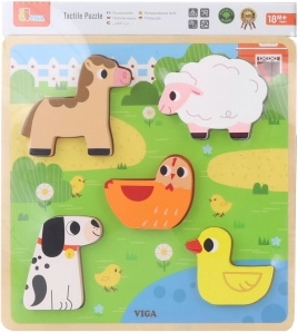 Puzzle din lemn de tip insert cu tematică fermă pentru copii VIGA