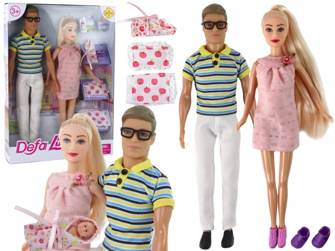 Păpușa însărcinată DEFA LUCY – set de familie cu bebeluș și partener