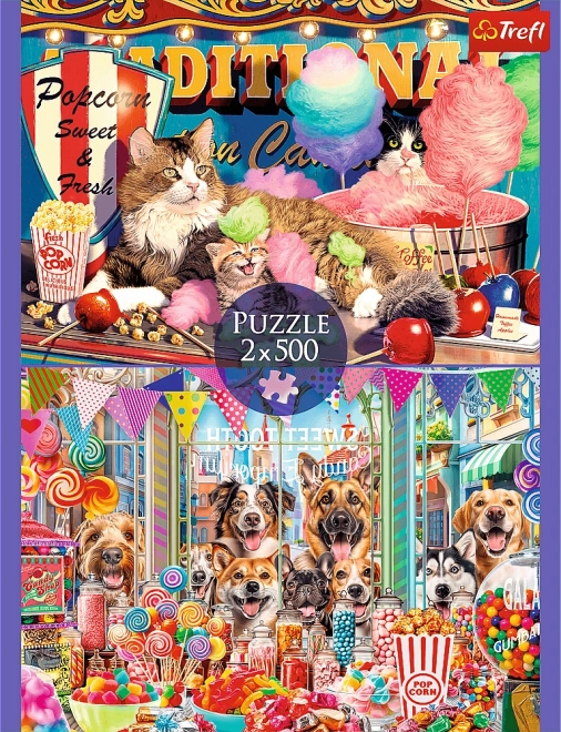 Puzzle 2x500 Pisicuțe și Căţeluşi Prietenoși