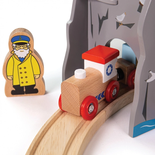 Tunel feroviar cu far și heliport Bigjigs Rail