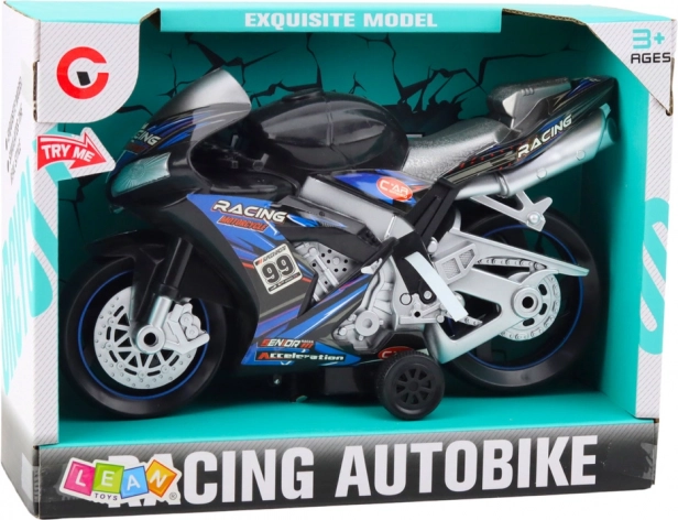 motocicletă de curse albastru-negru cu efecte de lumină și sunet