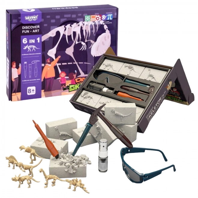 Set arheologic pentru copii Mic Arheolog cu 6 schelete de dinozauri