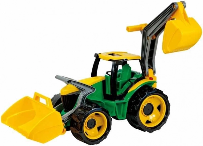 Tractor cu cupă și excavator verde-galben