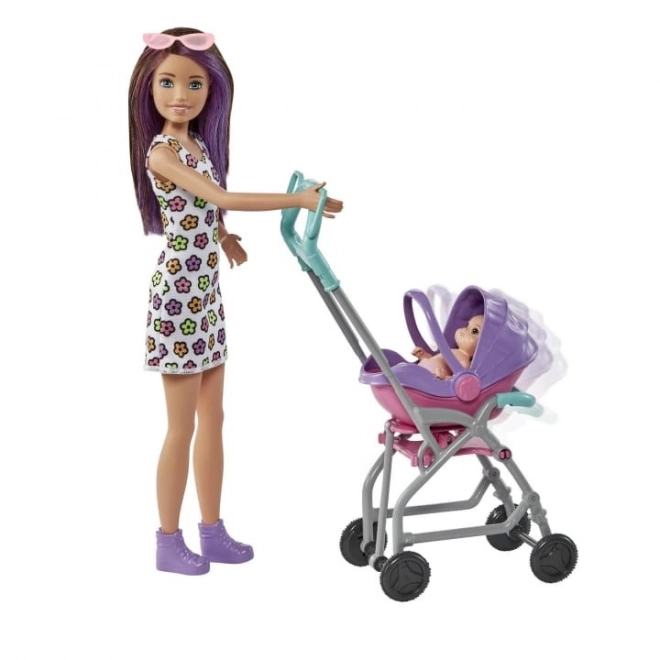 Păpușa Barbie Dădacă Skipper Cărucior + set pentru bebeluș