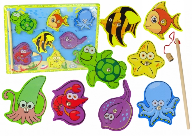 Set de pescuit cu animale marine din lemn