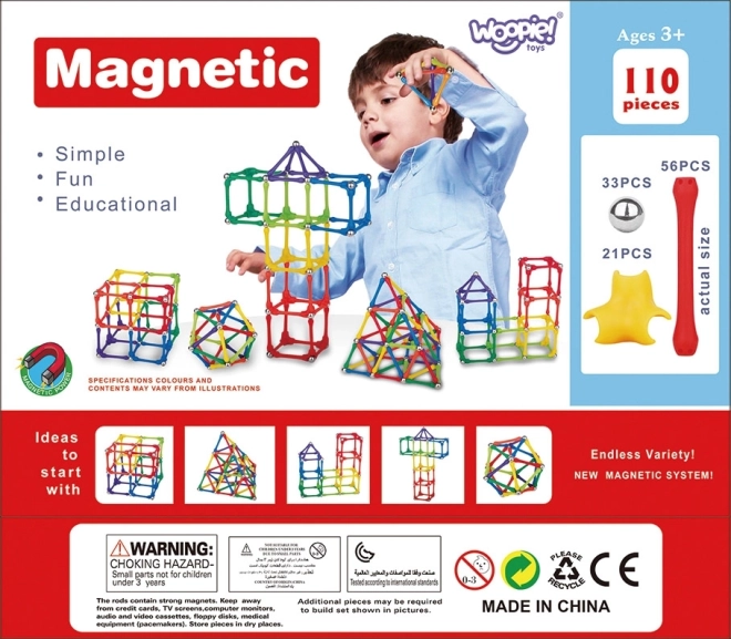 Set de construcție magnetică Woopie 110 piese