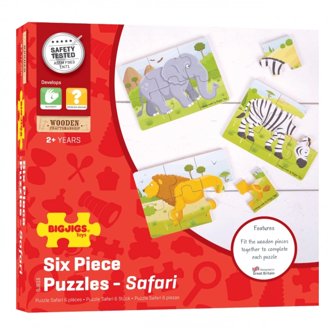 Puzzle din lemn 3 în 1 Safari Bigjigs Toys