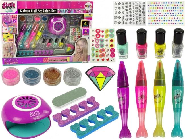 Set mare pentru pictat unghii Nail Pens Glitter Stickers Lamp