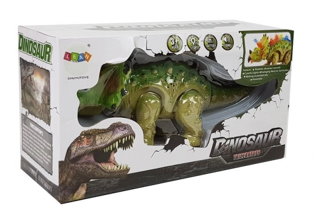 dinozaur interactiv triceratops verde