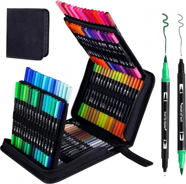 Set de markere colorate, lavabile, rezistent la apă, cu două capete 120 de bucăți