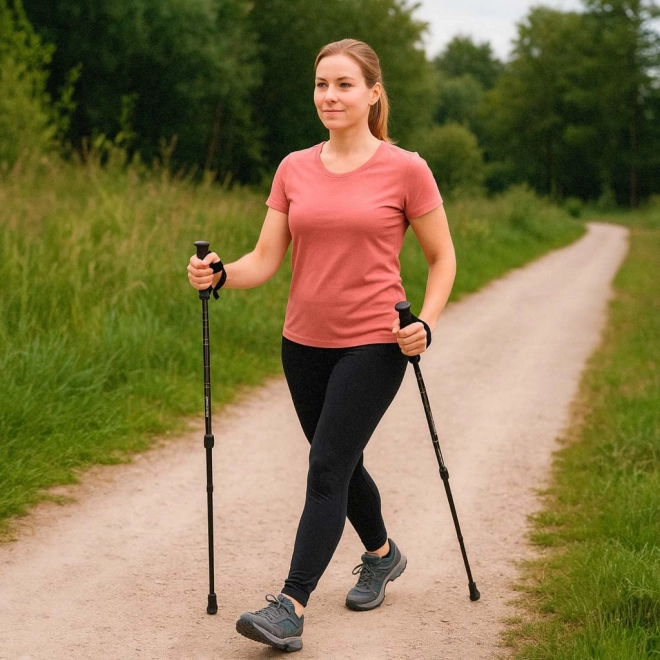 Bastoane trekking pliabile Nordic Walking, negre, 2 buc
